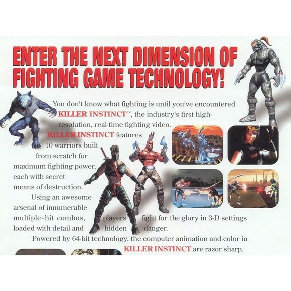 Killer Instinct Arcade FLYER 1994 Original NOS Video Game Promo Retro - Picture 4 of 4